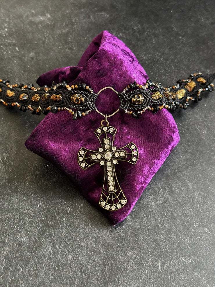 Gothic Cross and Skull Macrame Choker