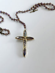 Lavender Hand Tied Crystal Cross Pendant