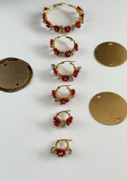 Hand Wrapped Beaded Red Flower Hoops Extra Small