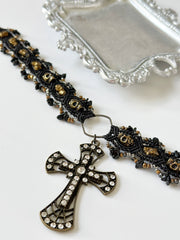 Gothic Cross and Skull Macrame Choker