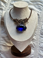 Micro Macrame Necklace with Rare Vintage Cobalt Czech Glass