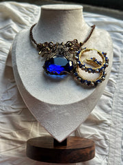 Micro Macrame Necklace with Rare Vintage Cobalt Czech Glass