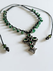 Diopside Emerald 925 Sterling Silver Cross Macrame Choker