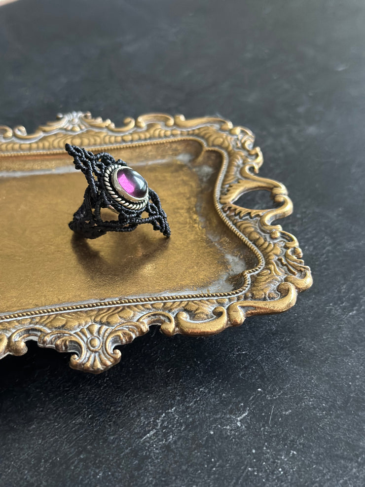 Black Macrame Amethyst Ring Size 7