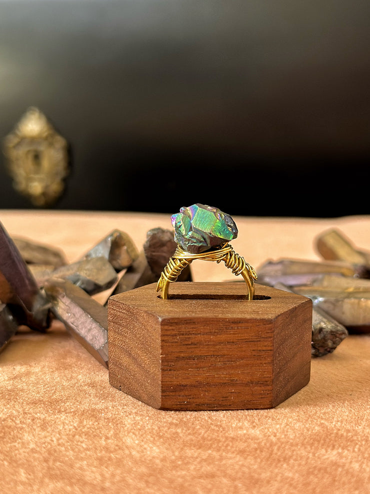 Titanium Quartz Brass Ring