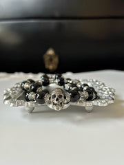 Black Onyx Silver Skull Necklace