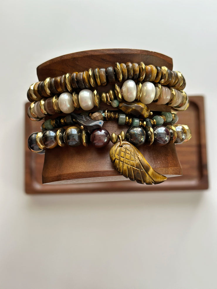Tigers Eye and 18k Gold Filled Hematite Bracelet