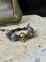 Antique Gold Dragon Vein Agate Skull Bracelet