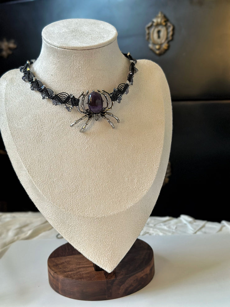 Amethyst Spider and Iolite Macrame Choker