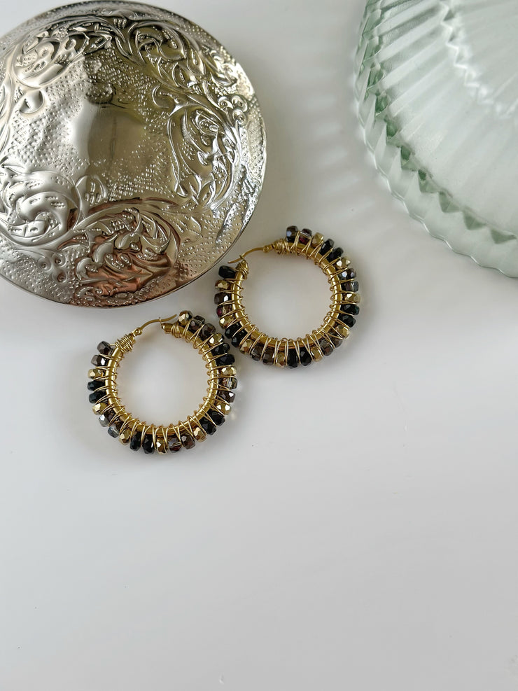 Duo Chrome Black Silver and Gold Large Hoops