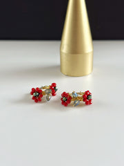 Hand Wrapped Beaded Red Flower Hoops Extra Small