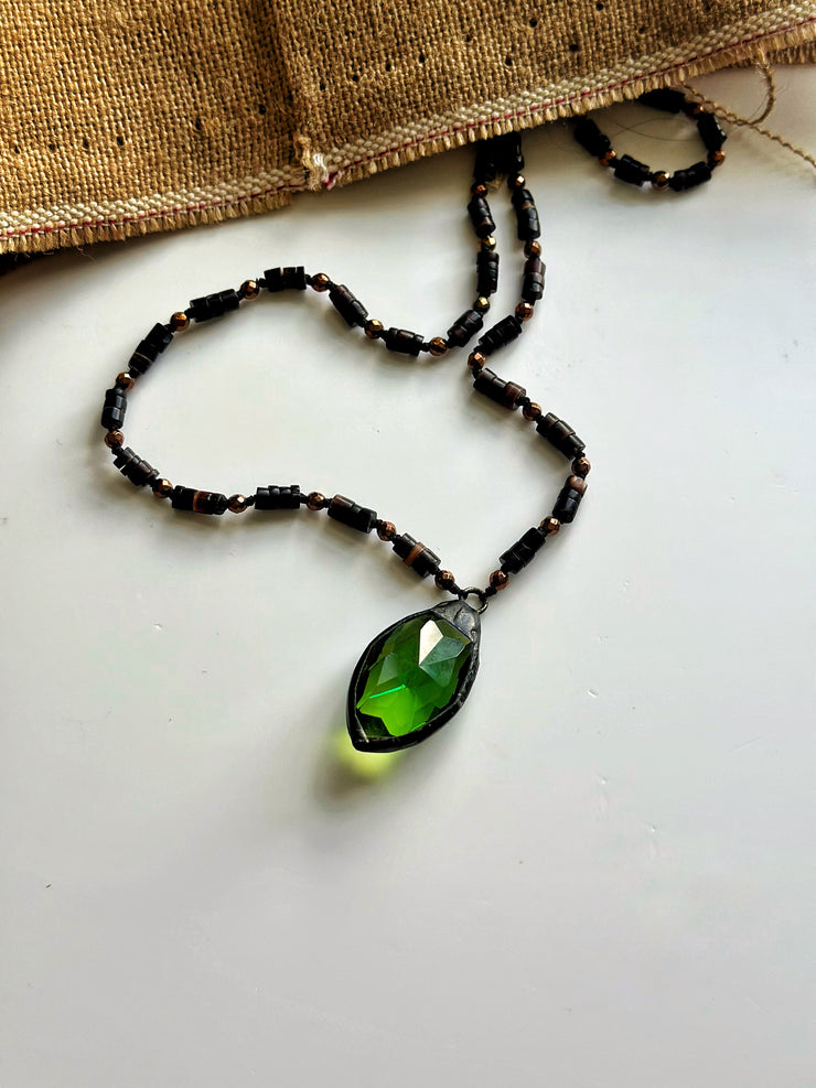 Crystal Black Lip Shell and Hematite Hand Knotted Necklace