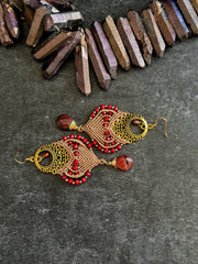 Ruby and Apple Jasper Macrame Earrings