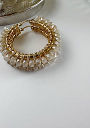 Cream Crystal Wrapped Hoops Large