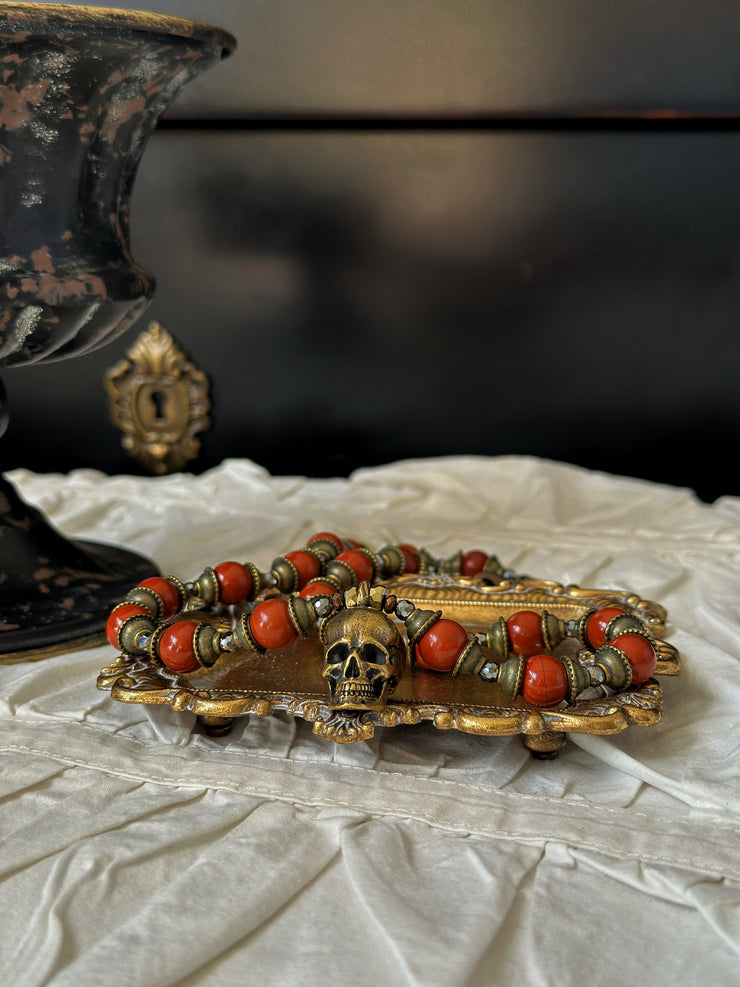 Red Jade Bronze Skull Necklace