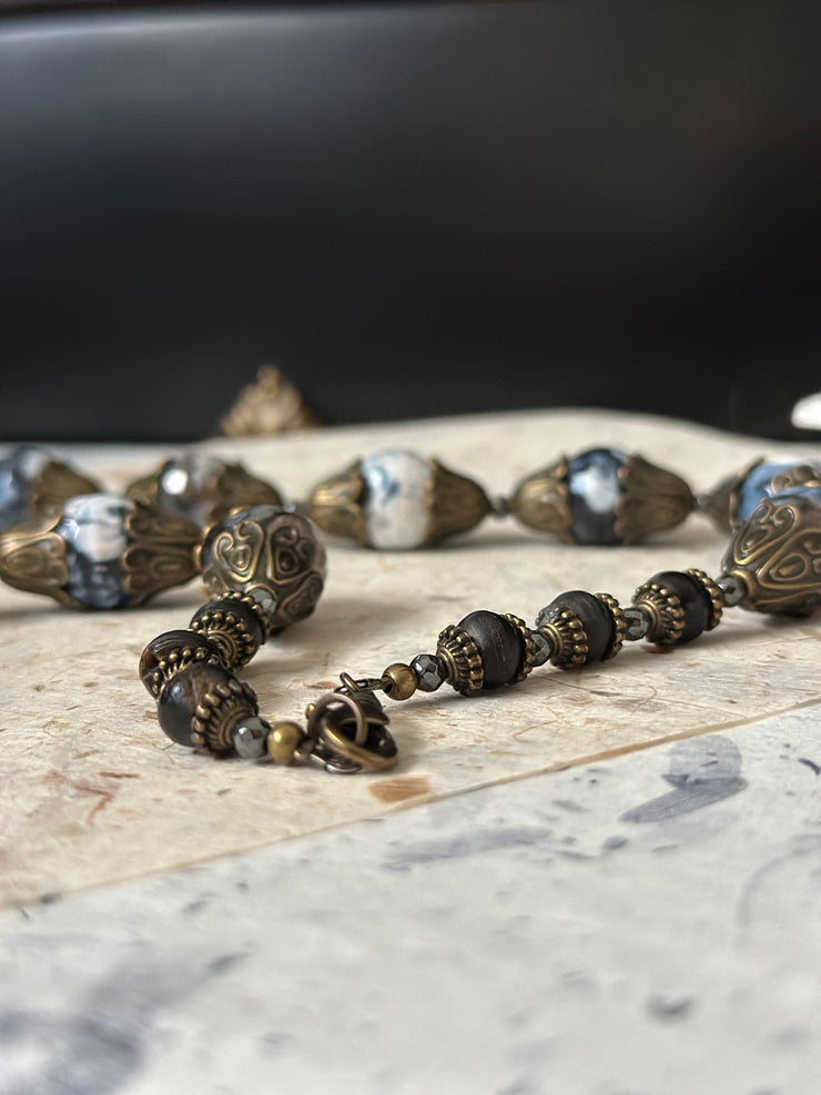 Dragon Vein Agate Skull Dagger Necklace