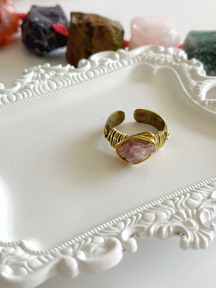 Strawberry Quartz Brass Ring