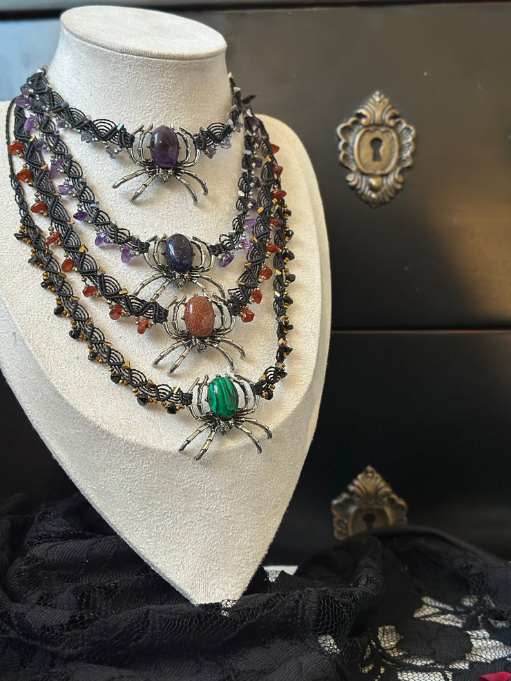Blue Goldstone and Amethyst Gemstone Macrame Choker