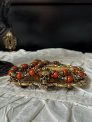 Red Jade Bronze Skull Necklace