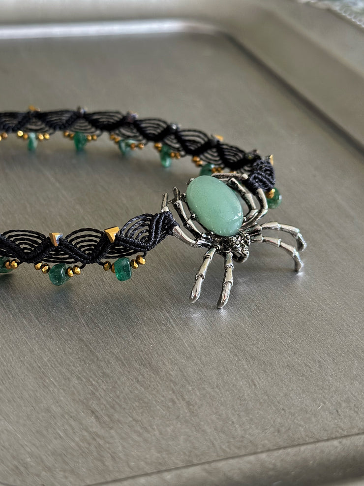 Jade Spider and Aventurine Chips Macrame Choker