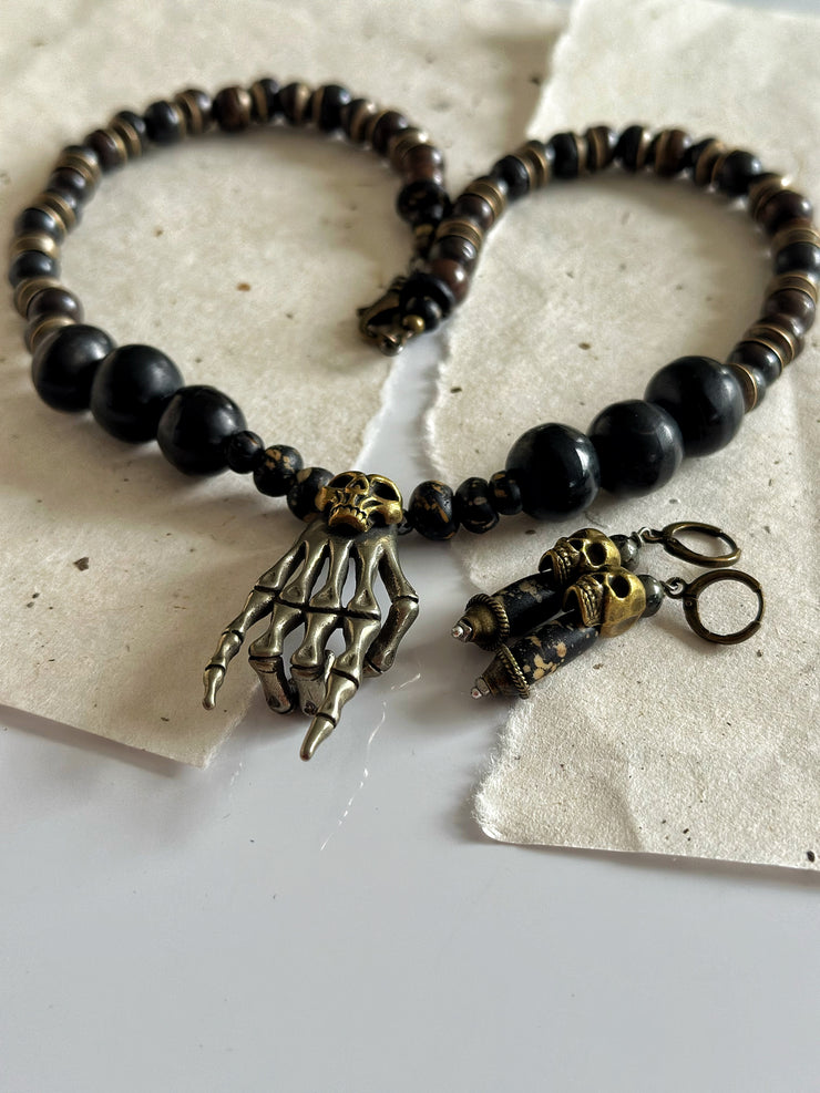 Antique Silver Rock n Roll Skull Necklace