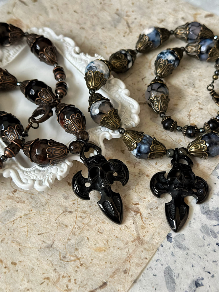Agate Skull Dagger Necklace