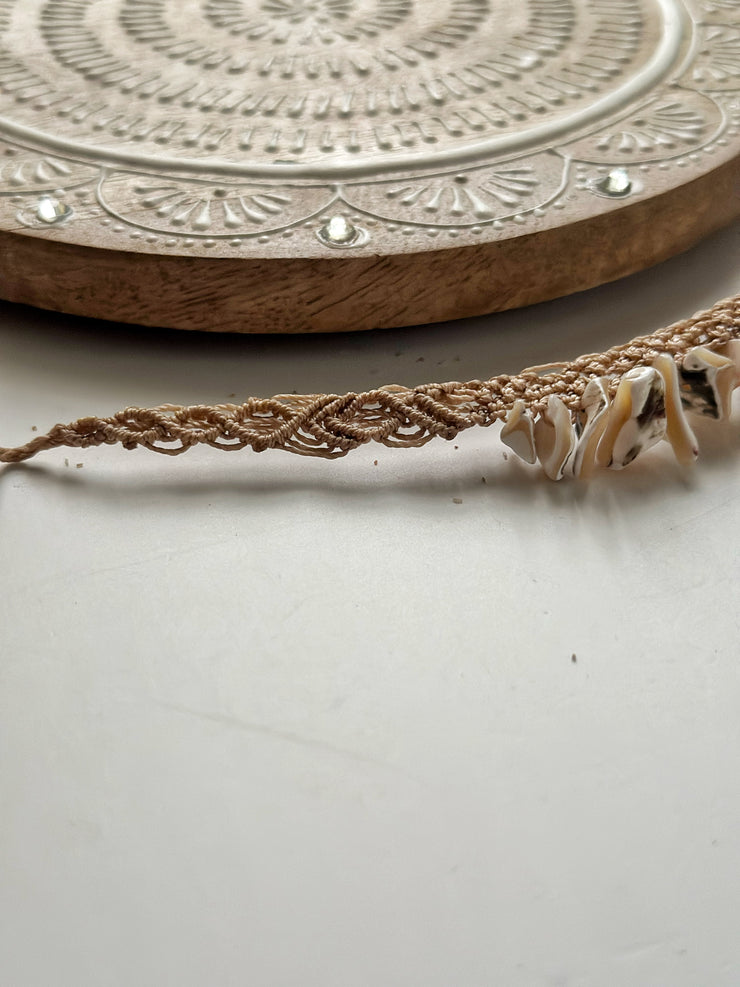 Conch Cowrie and Fresh Water Pearl Macrame Necklace