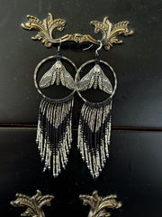 Gothic Night Moth Beaded Fringe Hoops