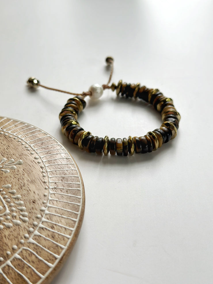 Tigers Eye and 18k Gold Filled Hematite Bracelet