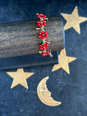 Macrame Red Bead Flower Bracelet