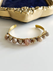 Raw Rose Quartz Brass Cuff