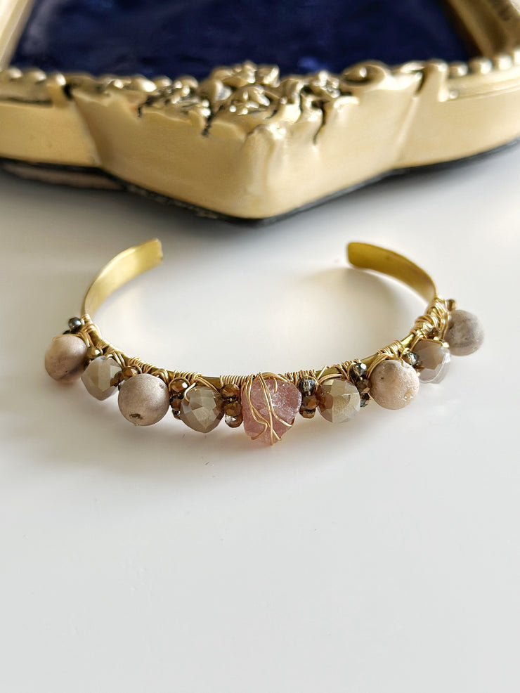 Raw Rose Quartz Brass Cuff