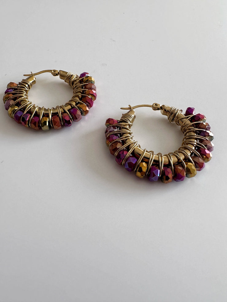 Gold Plated Stainless Steel Hypoallergenic Medium Hoops Duo Chrome Magenta