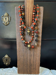 Red Agate Bronze Skull Necklace