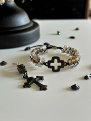 Gun Metal Skull and Antique Cross Earring