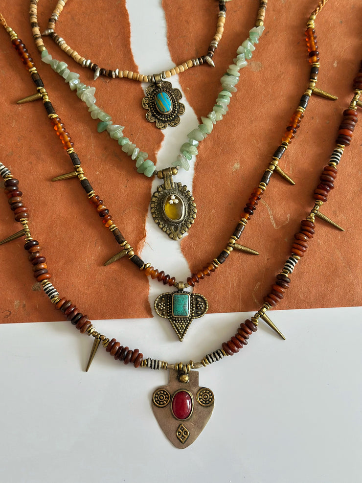 Turquoise Brass and Bone Ethnic Necklace