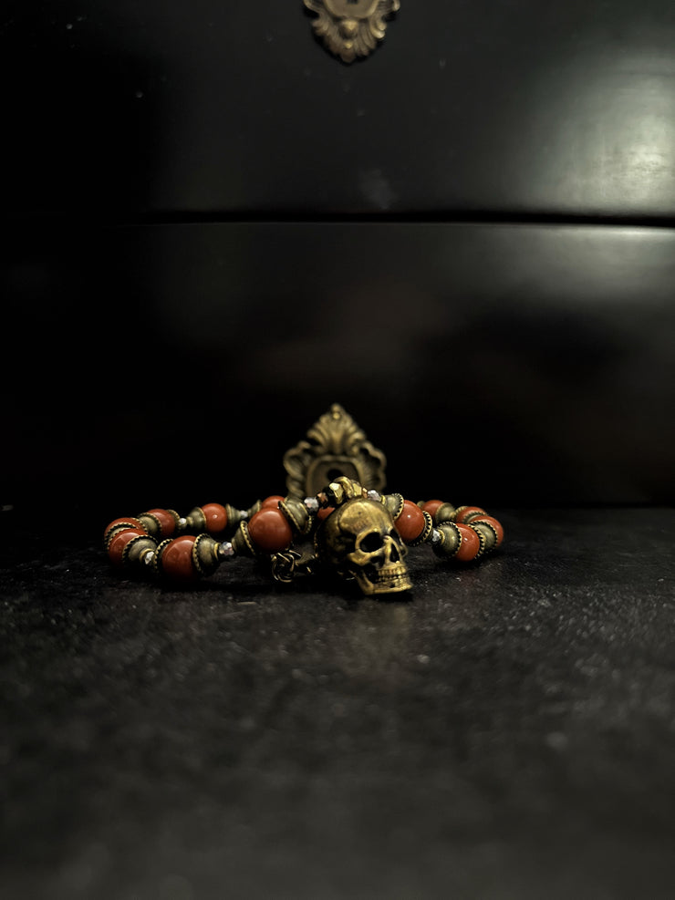 Red Jade Bronze Skull Necklace