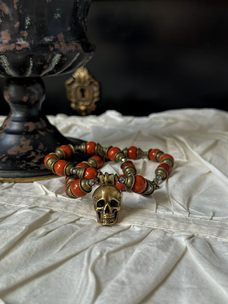 Red Jade Bronze Skull Necklace