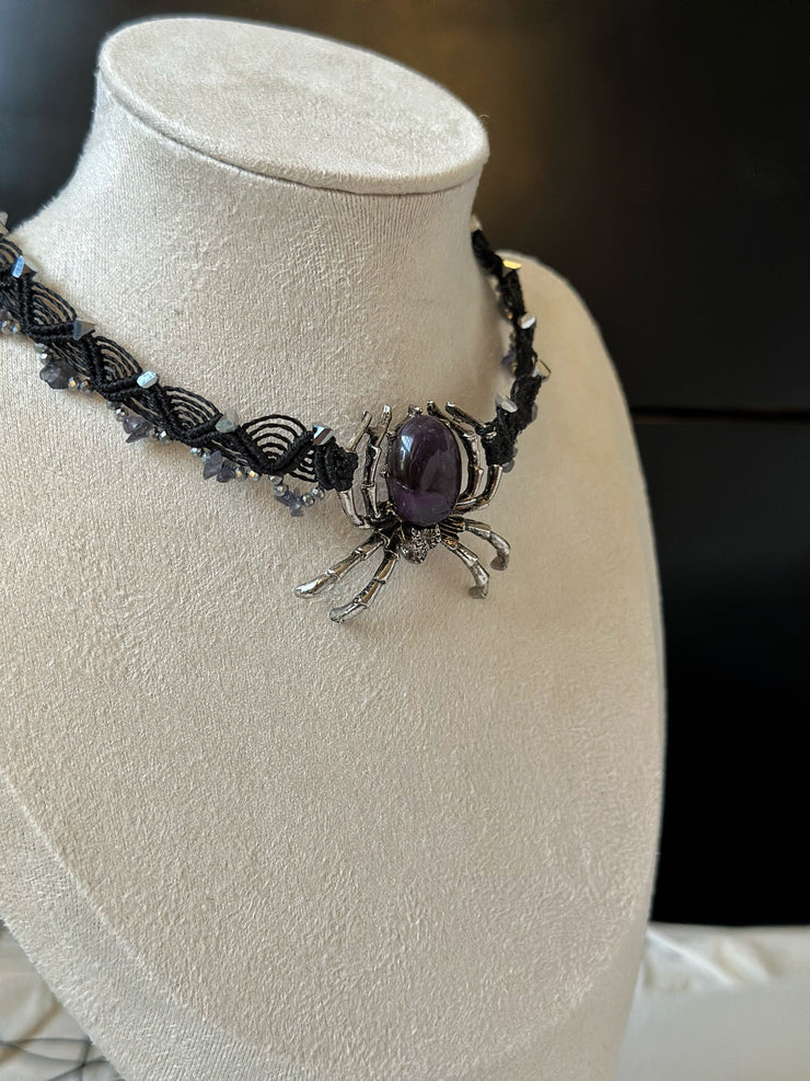 Amethyst Spider and Iolite Macrame Choker