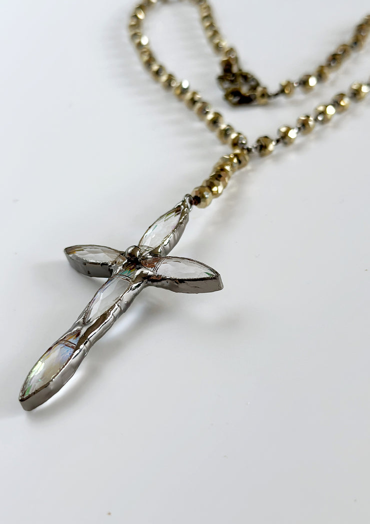 Hand Tied Crystal Cross Pendant