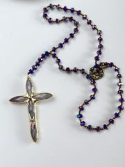 Hand Tied Crystal Cross Pendant Duo Chrome Royal Blue