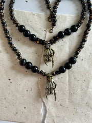 Antique Gold Rock n Roll Skull Necklace