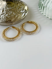 Hand Wrapped Beaded Crystal Hoops Large