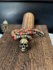 Red Jade Bronze Skull Necklace