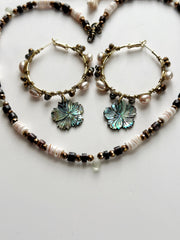 Abalone Flower with Pearl Hoops
