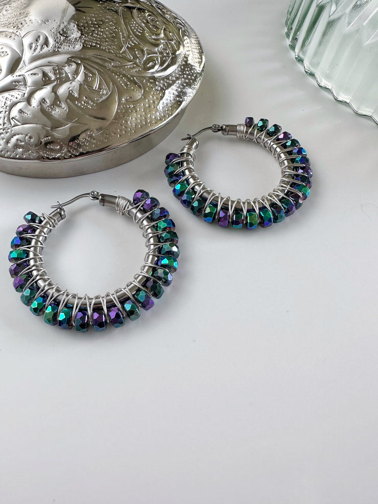 Duo Chrome Blue Purple and Green Large Hoops