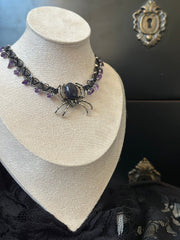 Blue Goldstone and Amethyst Gemstone Macrame Choker