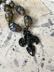 Dragon Vein Agate Skull Dagger Necklace