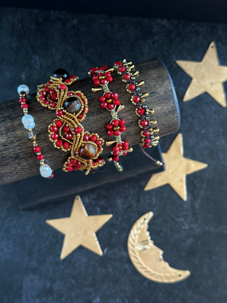 Crystal Beads and Brass Tear Drops Bracelet