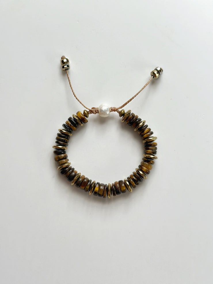 Tigers Eye and 18k Gold Filled Hematite Bracelet